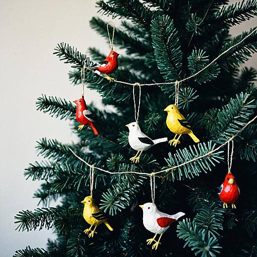 Papier-Mâché Bird Garland Christmas Ornaments