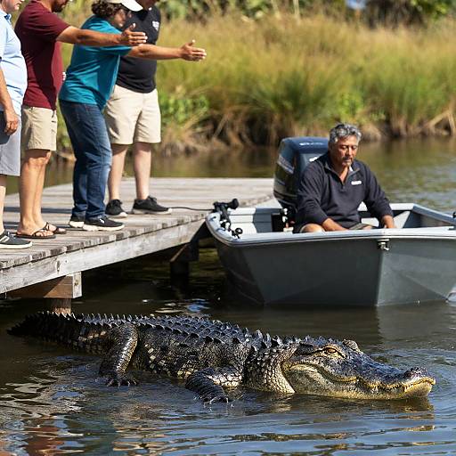 Exciting Chase: Man vs Alligator at Dock