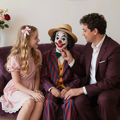 Whimsical Gathering on a Purple Couch