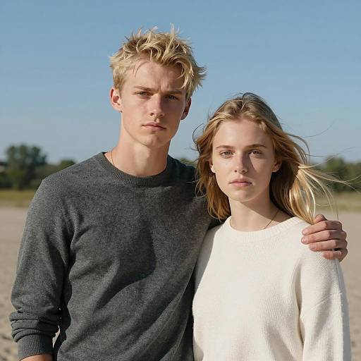 Couple Portrait with Windy Outdoors Setting