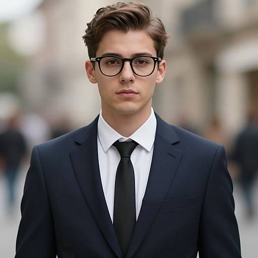 Young Man in Formal Suit with Glasses