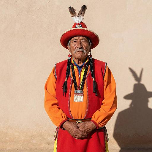 Elderly Native American in Traditional Attire