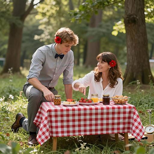 Charming Forest Picnic Scene with Couple