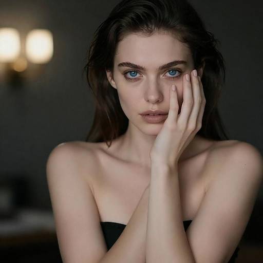 Melancholic Blue-Eyed Woman, Partially Covered