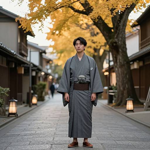Serene Urban Autumn with Traditional Kimono