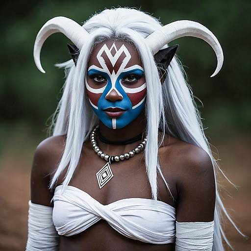Dark-Skinned Female Rafiki Cosplay with White Hair and Facepaint