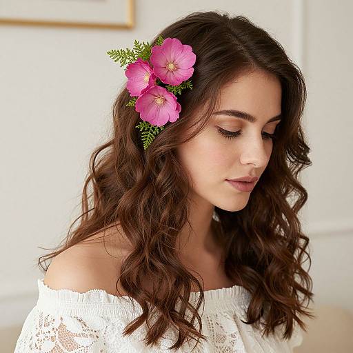 Elegant Woman with Floral Hair Adornment