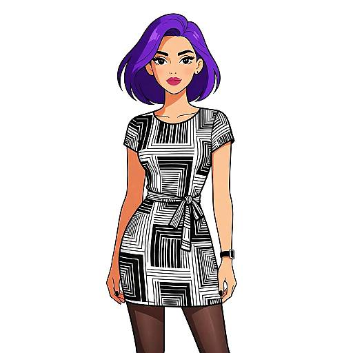 Modern Woman in Bold Black and White Dress