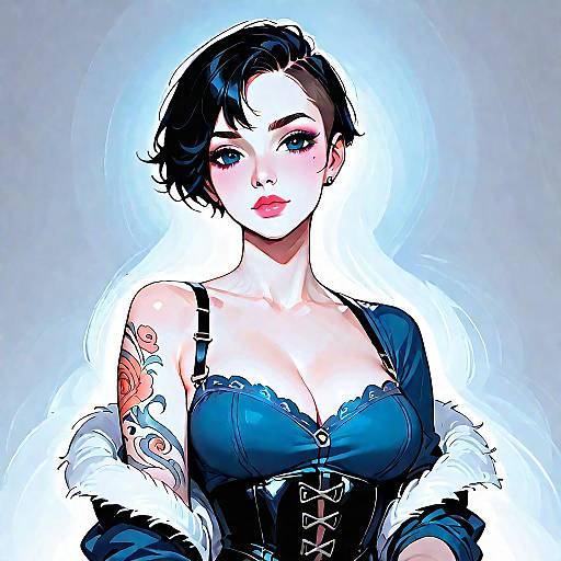 Woman in Denim Corset with Tattoos