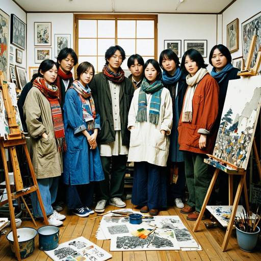 Group of Asian Painters in Artist Studio