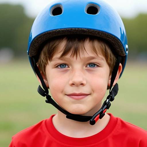 Boy with Helmet and Red Shirt