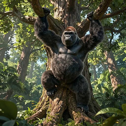 Bear Gorilla Hybrid Climbing Ancient Tree