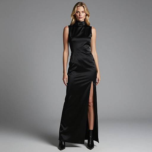 Elegant Fashion Model in Black Satin Dress