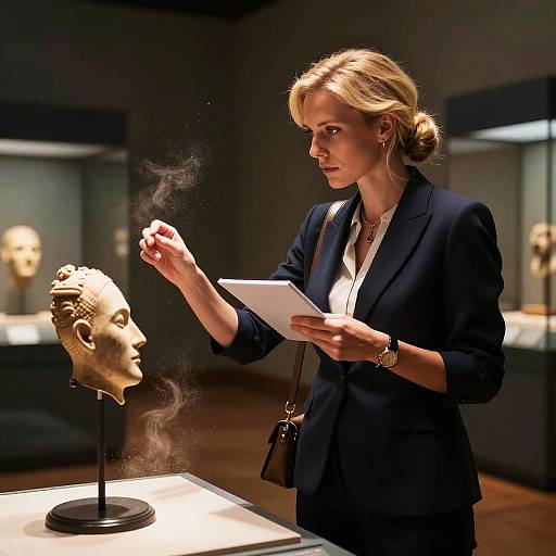 Blonde Detective Investigates Mysterious Artifact