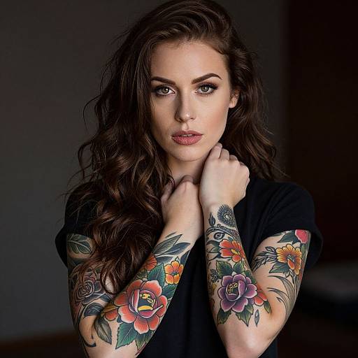 Portrait of Woman with Floral Tattoos