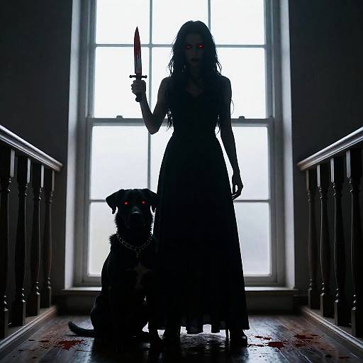 Dark Silhouette of a Woman and Dog