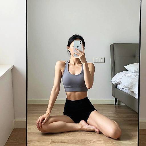 Athletic Woman Selfie in Minimalist Room