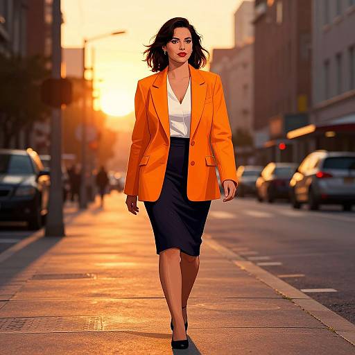 Confident Woman at Sunset City Street