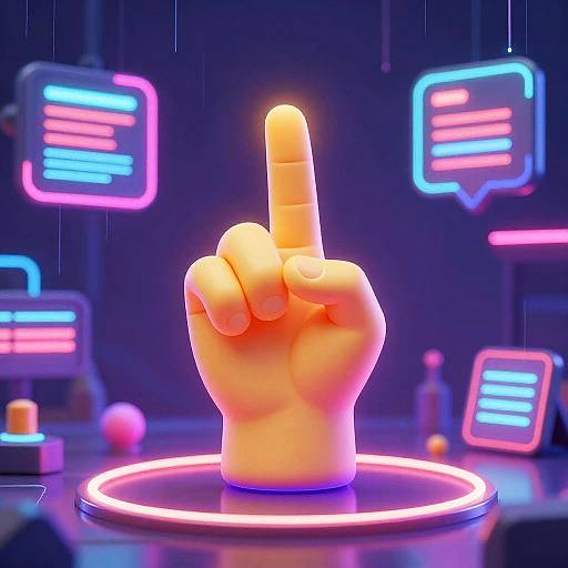 Glowing Finger Crossed Emoji Neon Interface