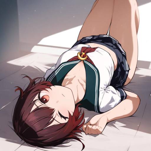 Upside Down Schoolgirl with Multicolored Hair