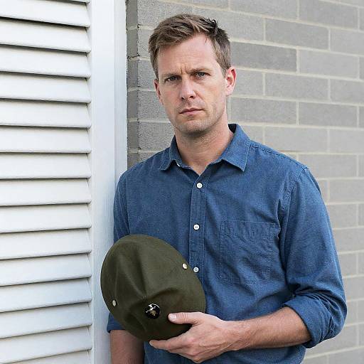 Serious Portrait of a Man in Blue