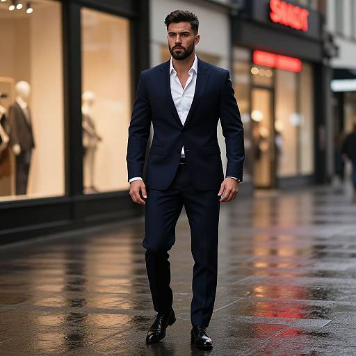 Stylish Man on Reflective City Street