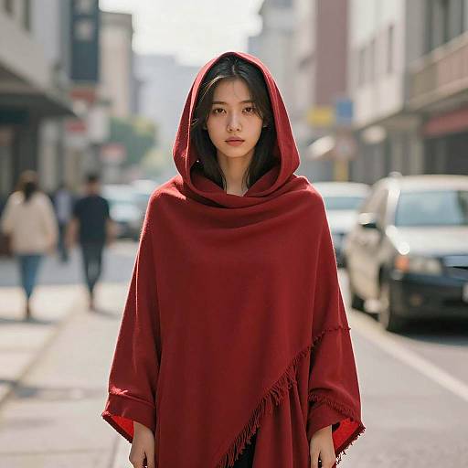 Photorealistic Urban Portrait in Red Shawl