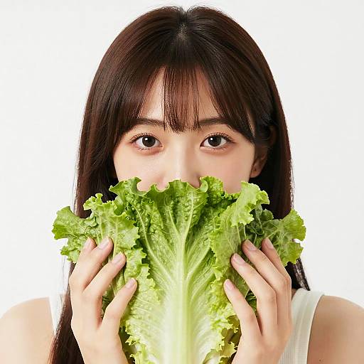 Young Woman Holding Fresh Lettuce
