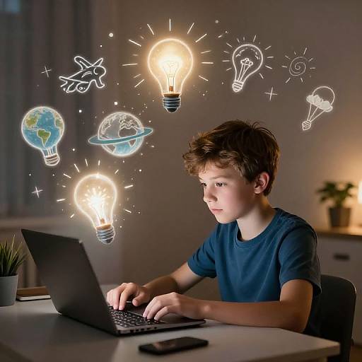 Tween Boy Surrounded by Imaginative Ideas