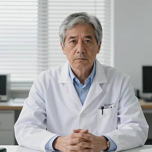 Serious Asian Male Doctor in Lab Coat