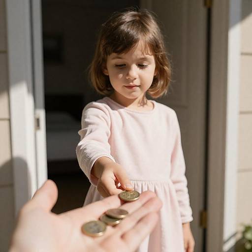 Young Girl Giving Coin in Doorway