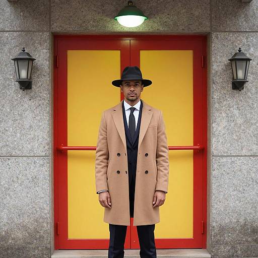 Elegant Man in Front of Vibrant Door