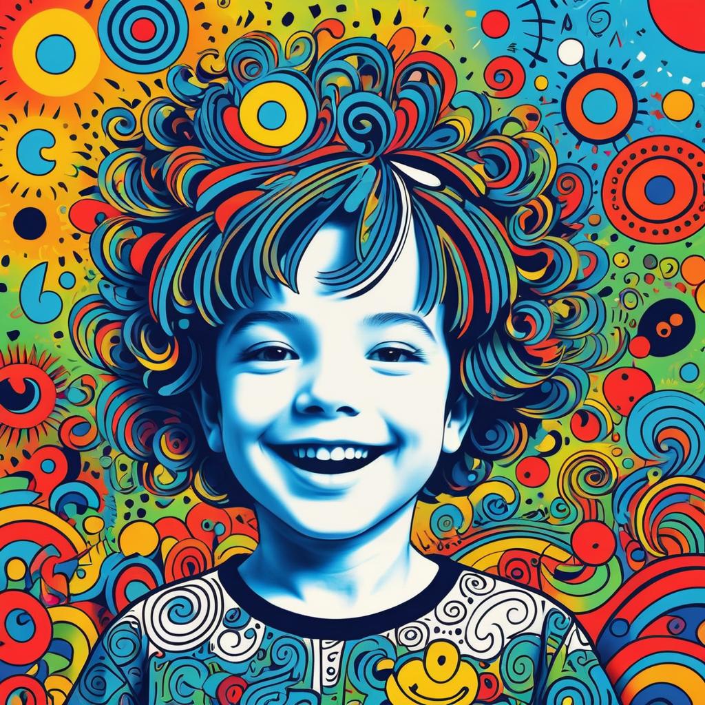 Whimsical Doodle Art of a Grinning Child