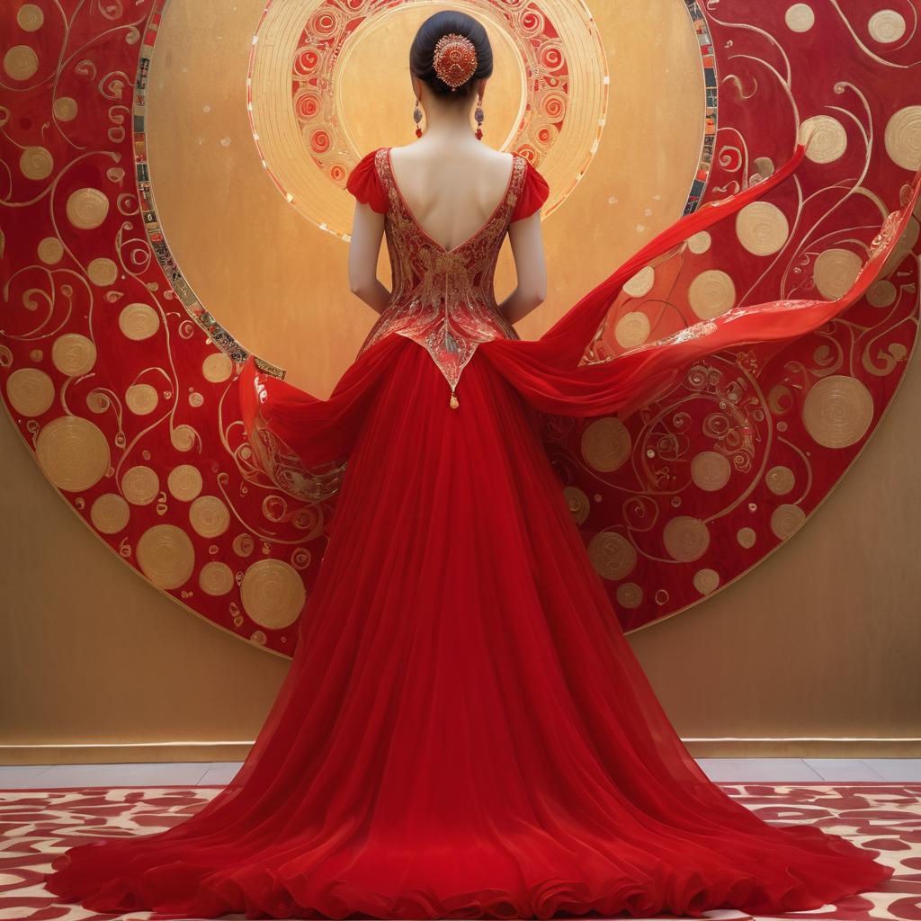 Serene Dancer in Flowing Red Gown