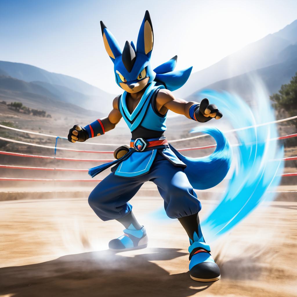 Dynamic Lucario in Action-Packed Training Scene