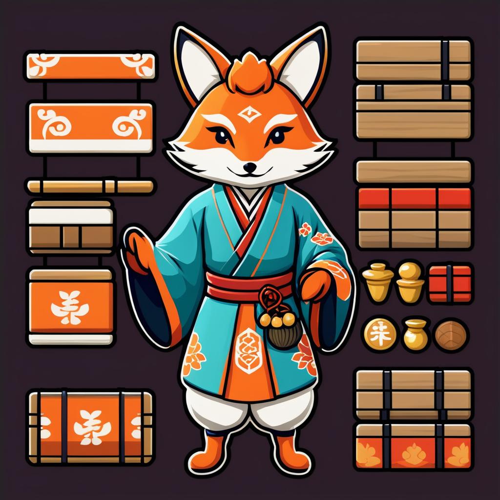 Detailed Japanese-style Fox Merchant Sprite