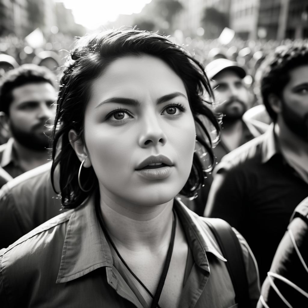 Passionate Activist in Crowded Rally