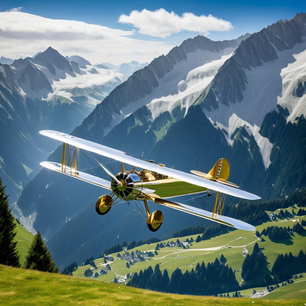 Vintage Boeing Stearman Over Alpine Mountains