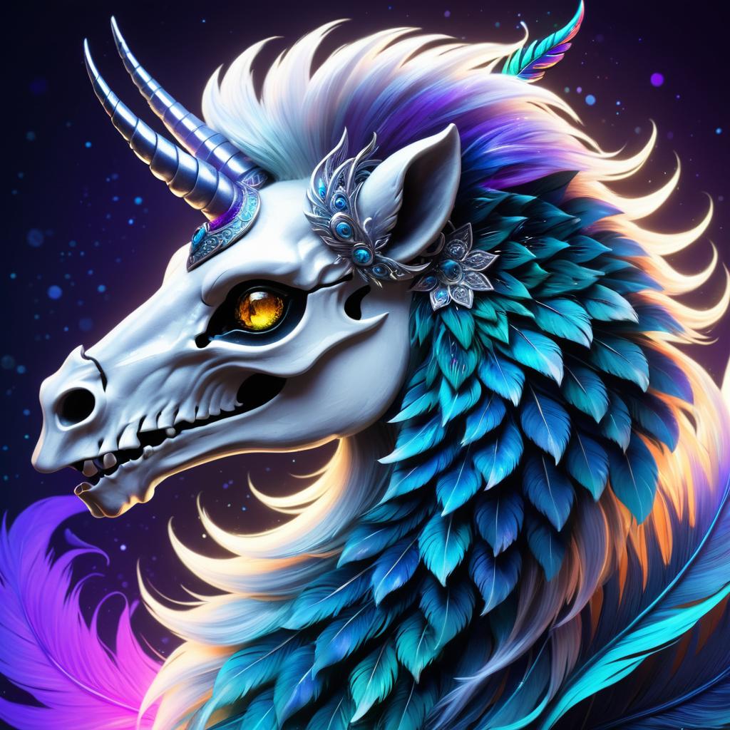 Enchanting Skeletal Unicorn in Neon Fantasy