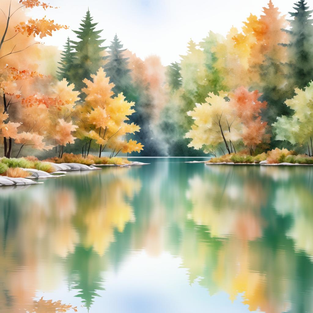 Autumn Lake Serenity in Watercolor