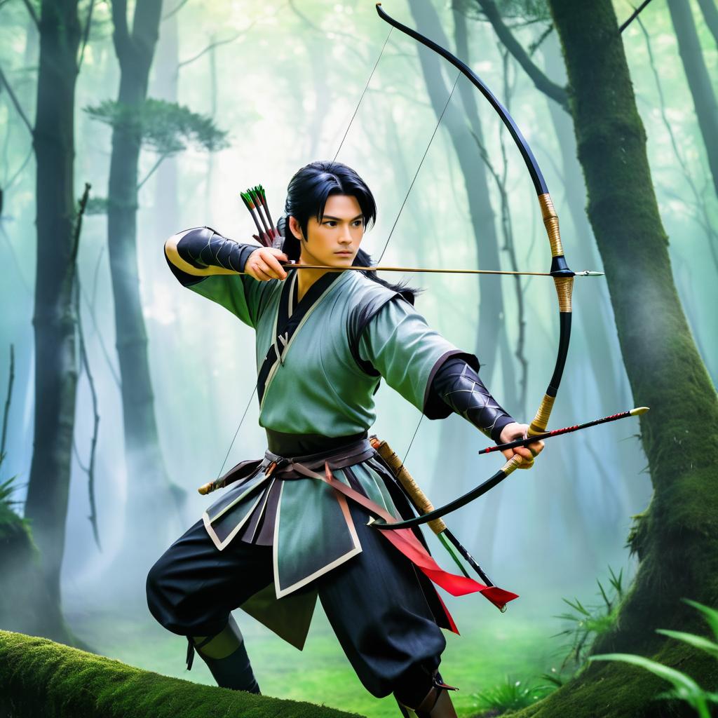 Anime Archer in Misty Forest Glade