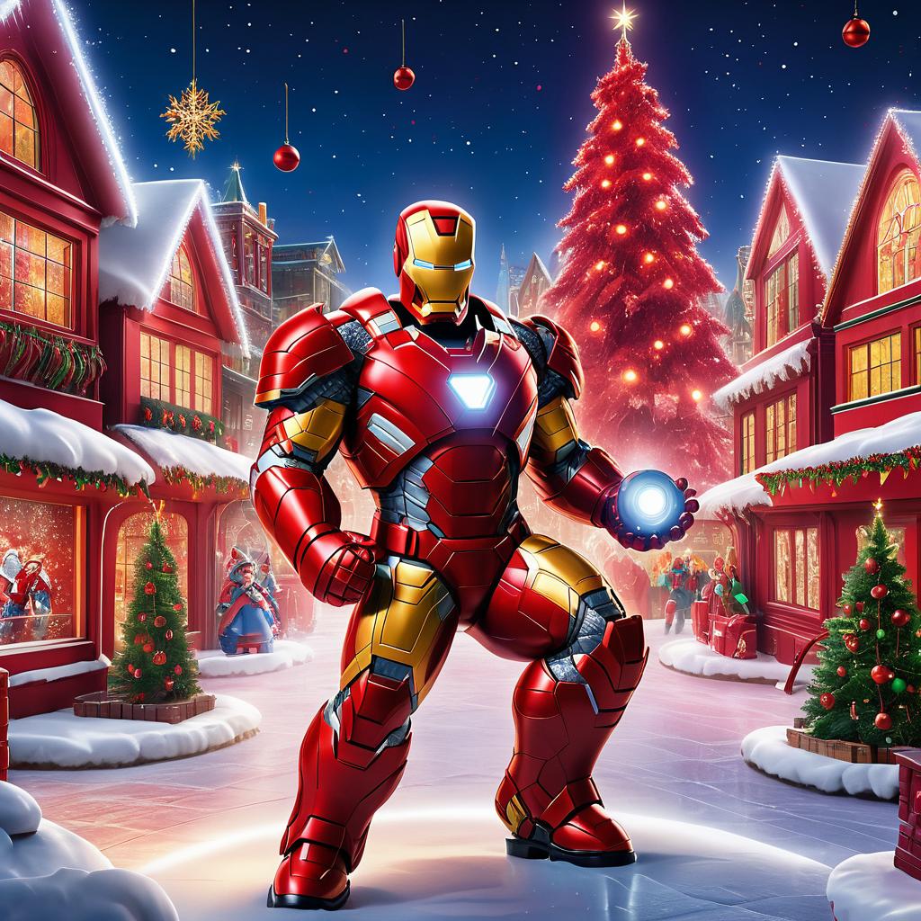 Iron Man as Santa Claus in Winter Village