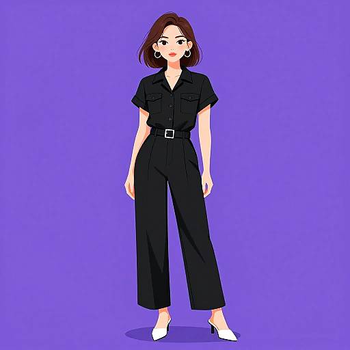 Minimalist Chic Woman in Black Jumpsuit
