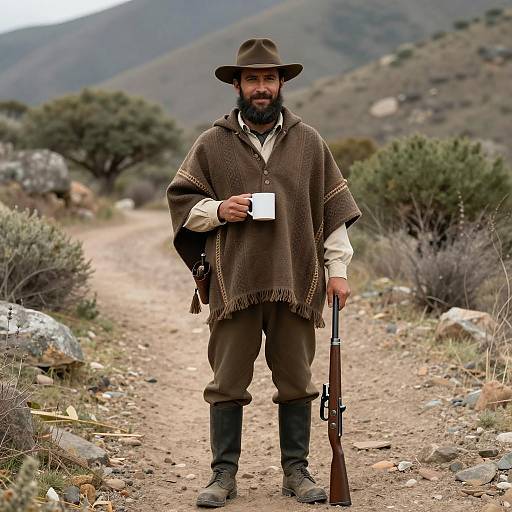Smiling Bearded Man in Mountain Landscape