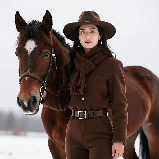 Winter Western Woman with Horses