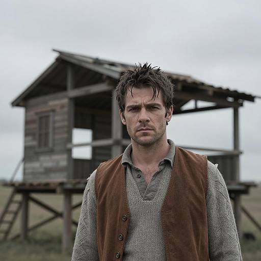 Serious Man Against Rustic Backdrop