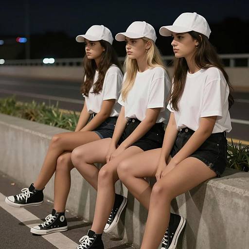 Night Scene with Young Women on Wall