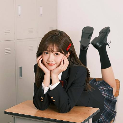 Smiling Asian Girl in School Attire