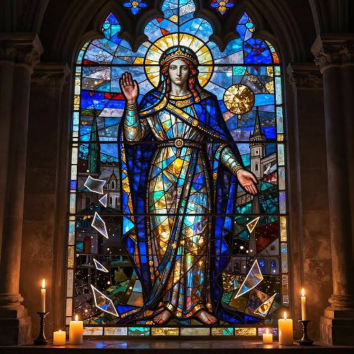 Stained-Glass Guardian in Twilight Cathedral