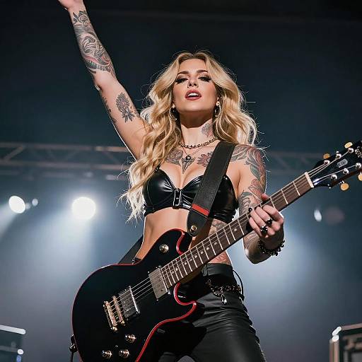 Tattooed Female Rock Musician Performing